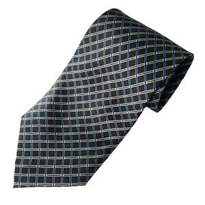 Nautica Black Blue Silver Patterned Silk Tie Necktie - Like New
